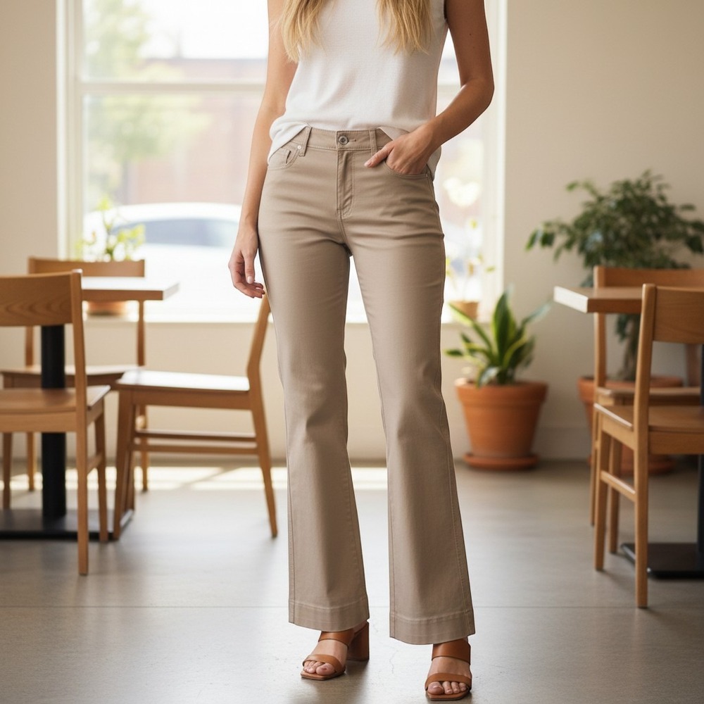 Eddie Bauer Blakely Fit Taupe Bootcut Trousers Womens 12 Mid Rise Khaki Pants